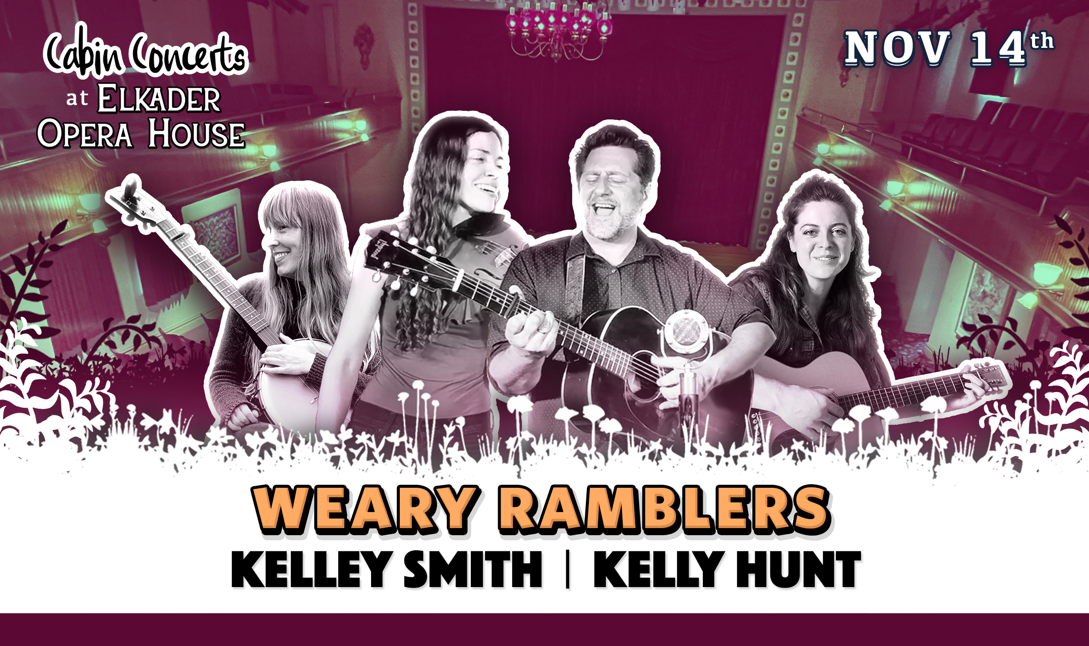 Nov 14 2025 Cabin Concert - Seperate acts by The Weary Ramblers, Kelly Hunt, and Kelly Smith
